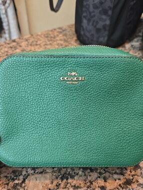 Coach Green Pebbled Leather Purse with Gold Logo